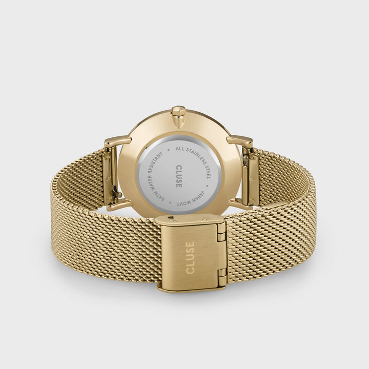Minuit Watch Mesh, White, Gold Colour