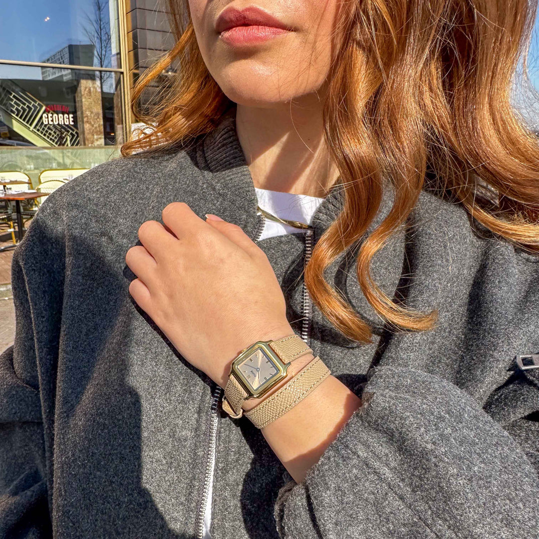 Gracieuse Petite Watch Double Leather, Rugby Tan, Gold Colour