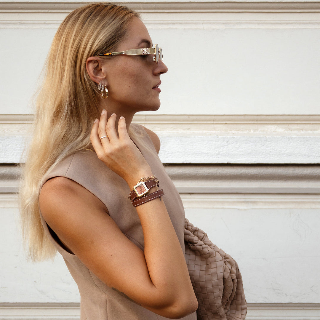 Gracieuse Petite Watch Double Leather, Nutshell, Gold Colour