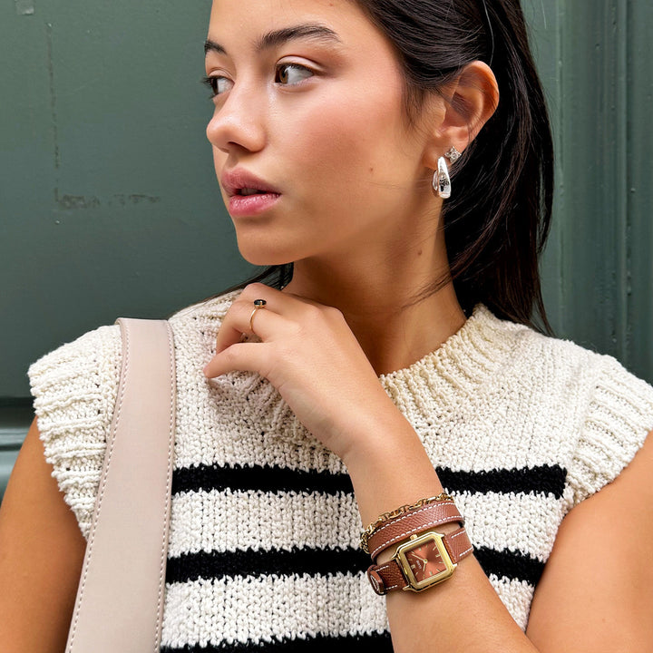 Gracieuse Petite Watch Double Leather, Nutshell, Gold Colour